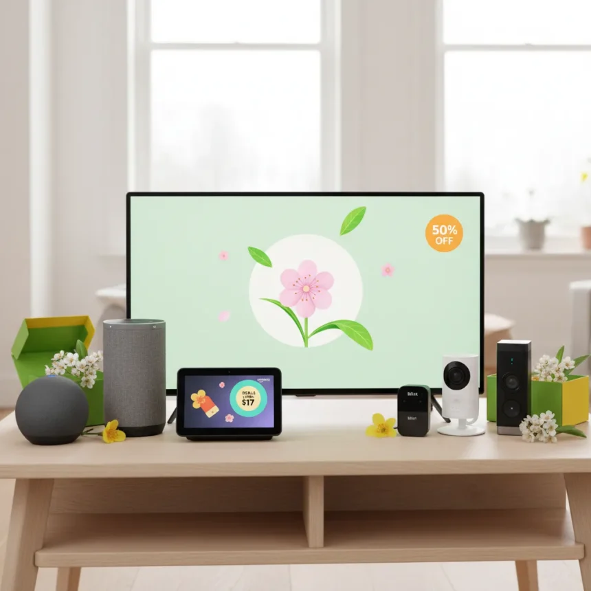 Amazon smart home spring sale cuts up to 50% off Echo, Fire TV, Blink — AI-generated illustration