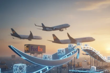 Amazon Supply Chain Services threatens FedEx and UPS dominance — AI-generated illustration