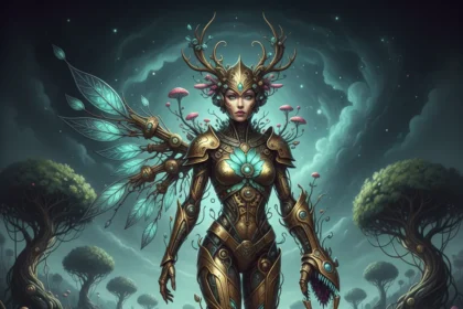 Anastasiya Landasseln's fantasy character art blends machinery and nature
