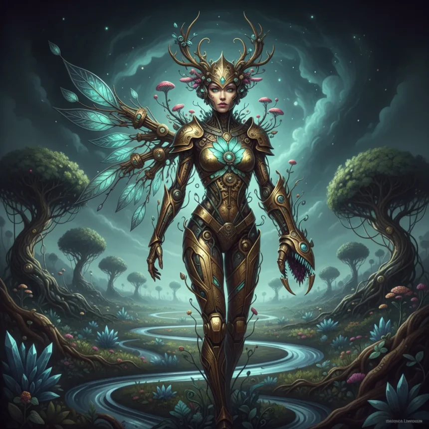 Anastasiya Landasseln's fantasy character art blends machinery and nature
