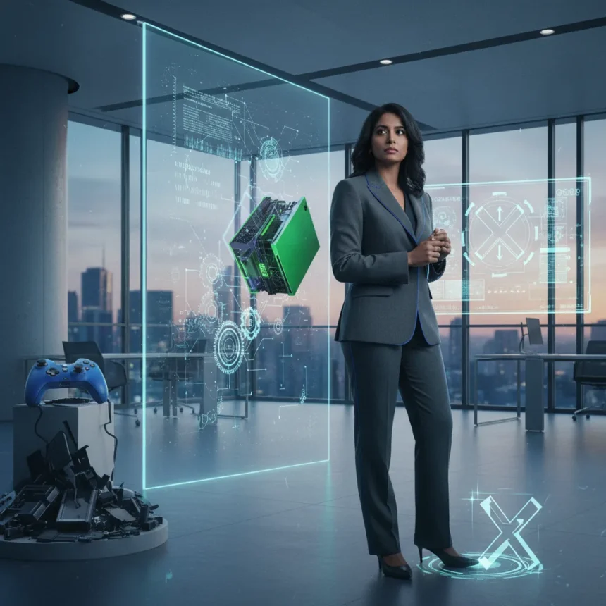 Asha Sharma's Real Xbox Challenge Isn't PlayStation—It's Microsoft — AI-generated illustration