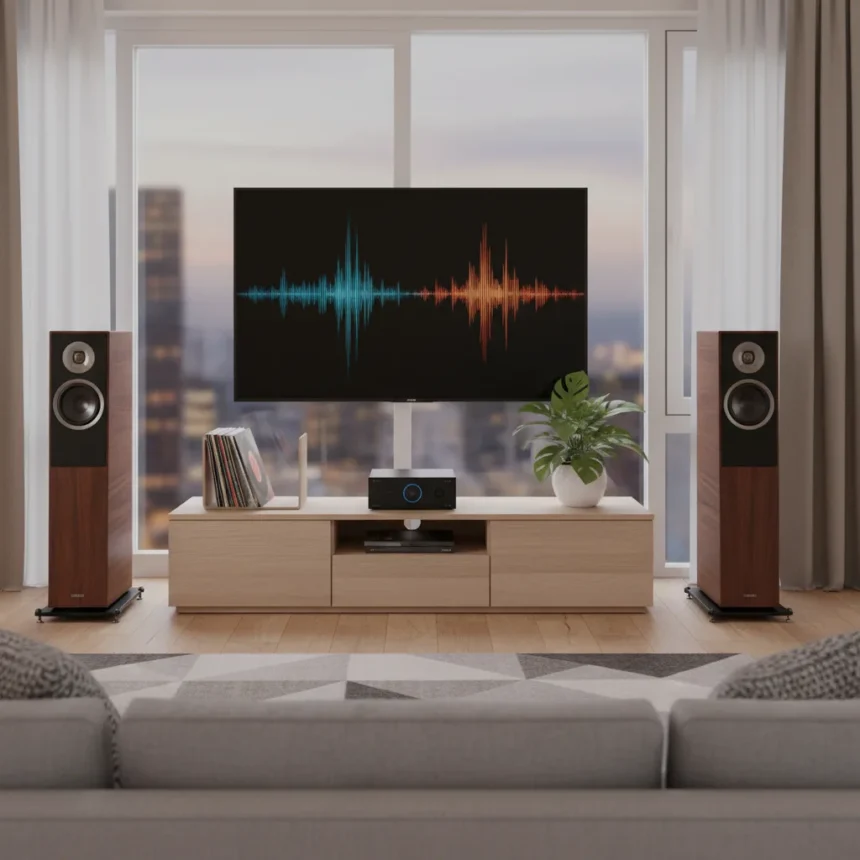 Audiovector R5 Arreté Speakers Balance Sound and Design — AI-generated illustration