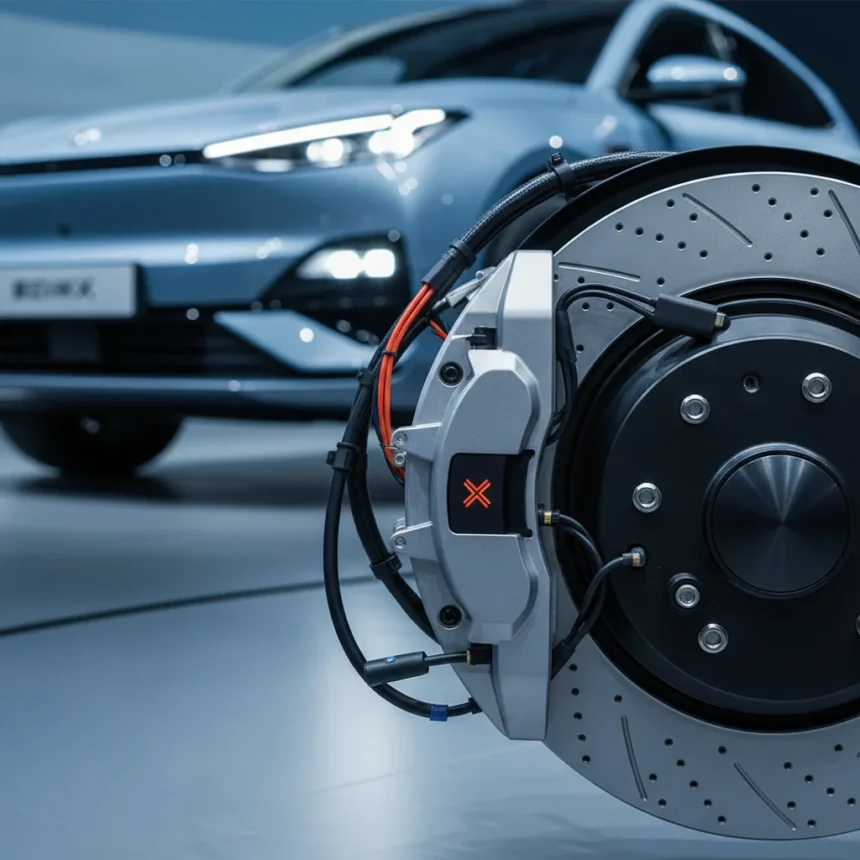 Brake-by-wire technology ditches hydraulics for the first time — AI-generated illustration