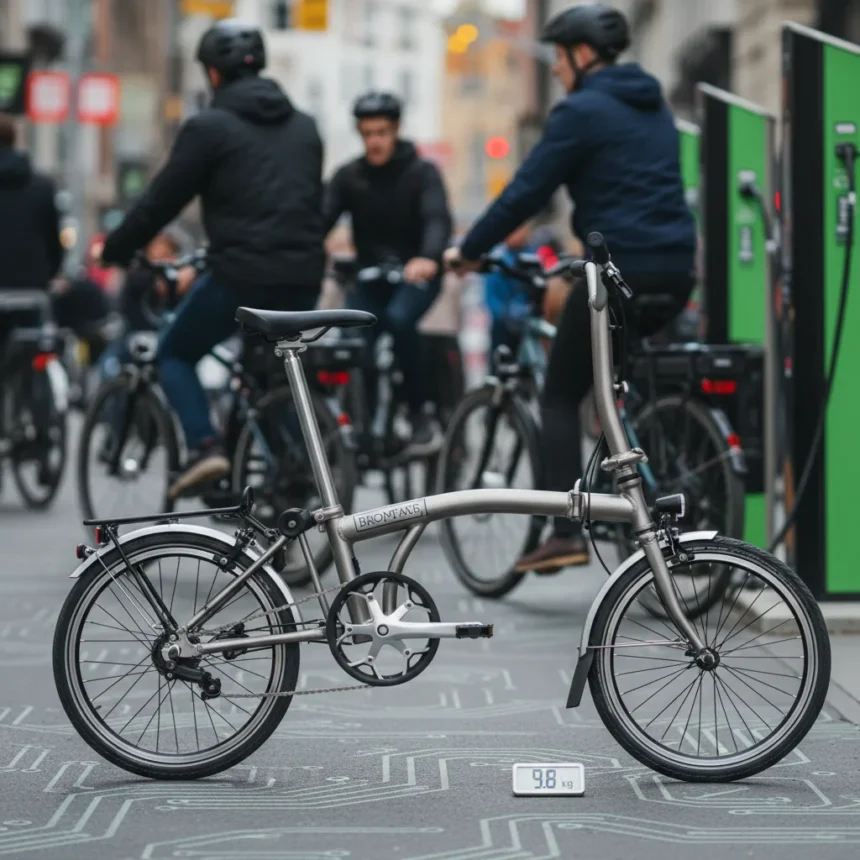 Brompton P Line folding bike challenges e-bike dominance — AI-generated illustration