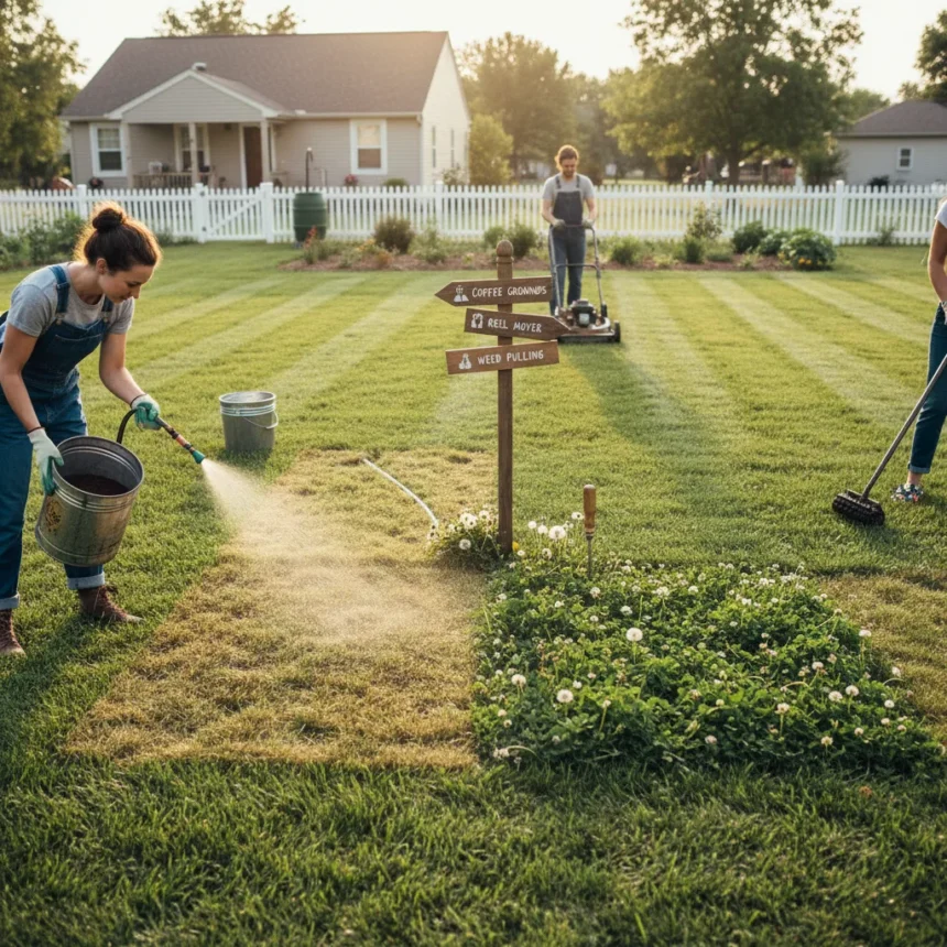Budget lawn care hacks: Free and cheap ways to get green grass — AI-generated illustration