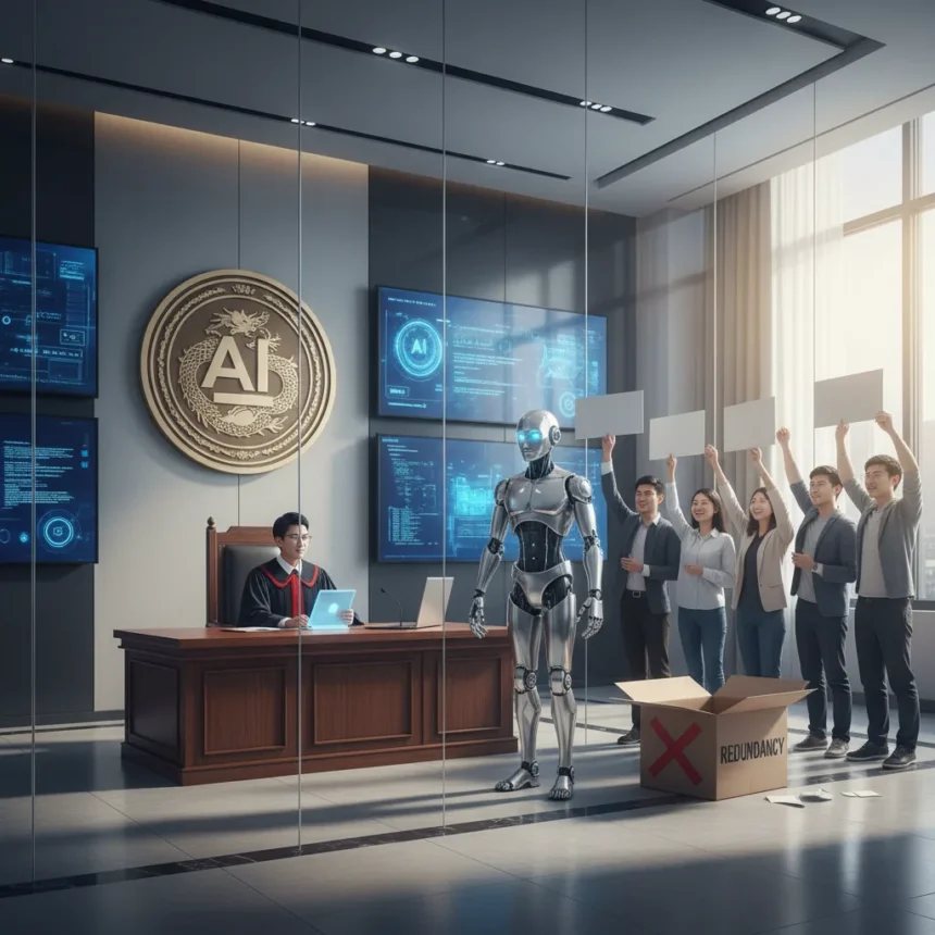 China bans firing workers to replace them with AI — AI-generated illustration