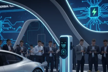 China's EV battery race cuts charging times to five minutes — AI-generated illustration