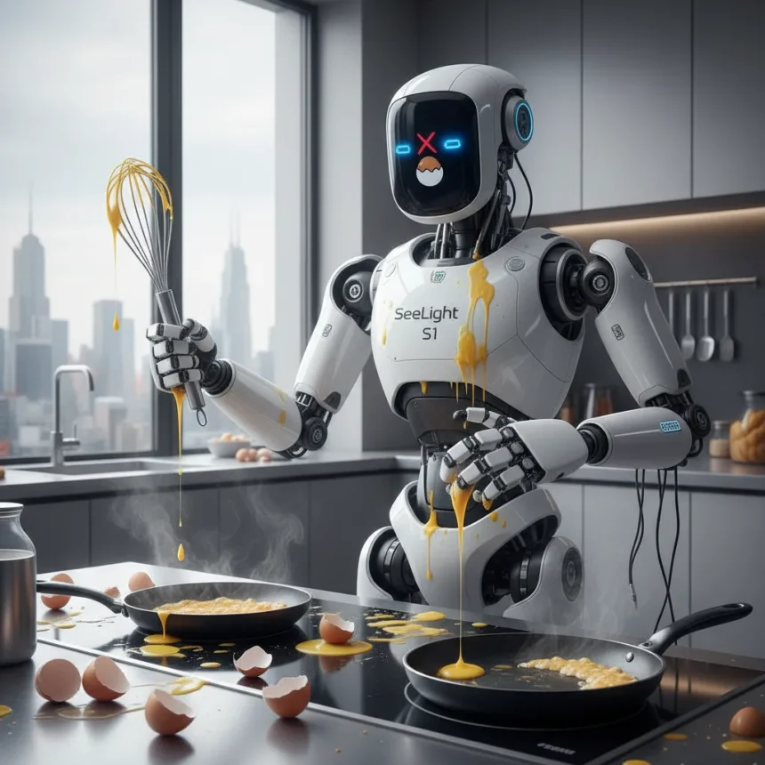 Chinese humanoid robot SeeLight S1 struggles badly at making eggs