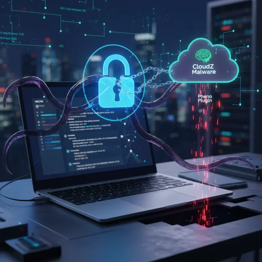 Microsoft Phone Link exploited by CloudZ malware to steal SMS and OTPs — AI-generated illustration