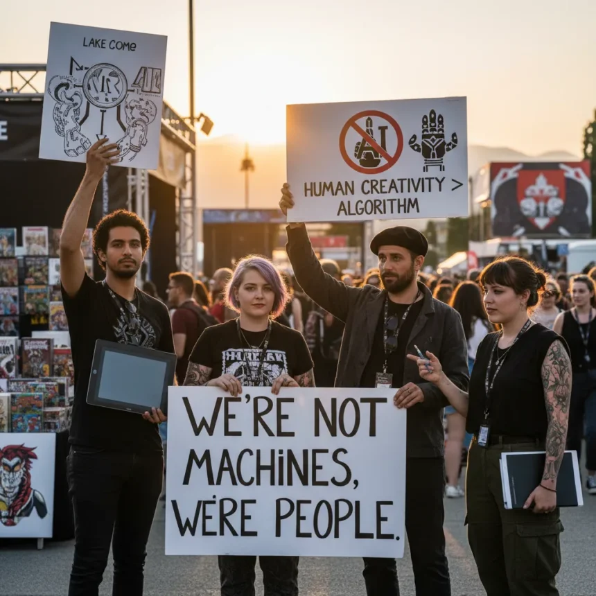 Comic artists reject AI: 'We're not machines, we're people' — AI-generated illustration