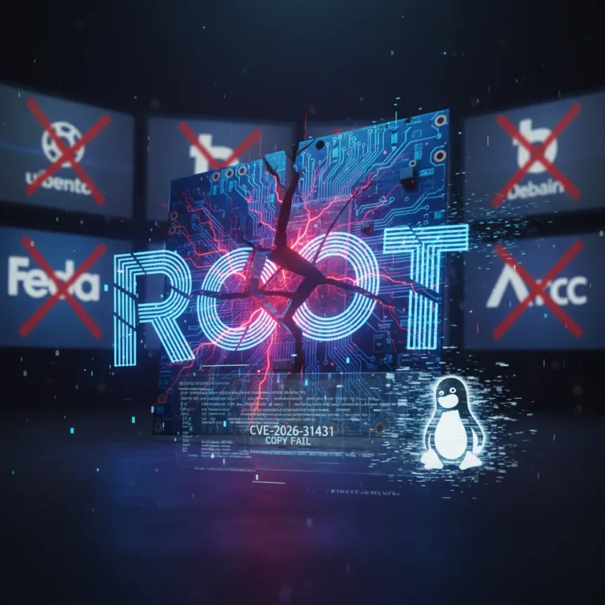 Copy Fail Linux kernel flaw enables instant root across major distros — AI-generated illustration