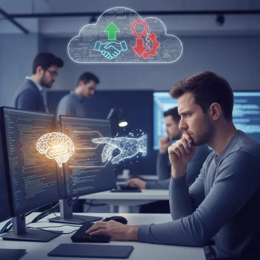 Developer AI trust grows, but job security fears remain — AI-generated illustration