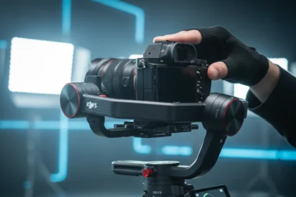 DJI RS 5 gimbal speeds up mirrorless camera work — AI-generated illustration