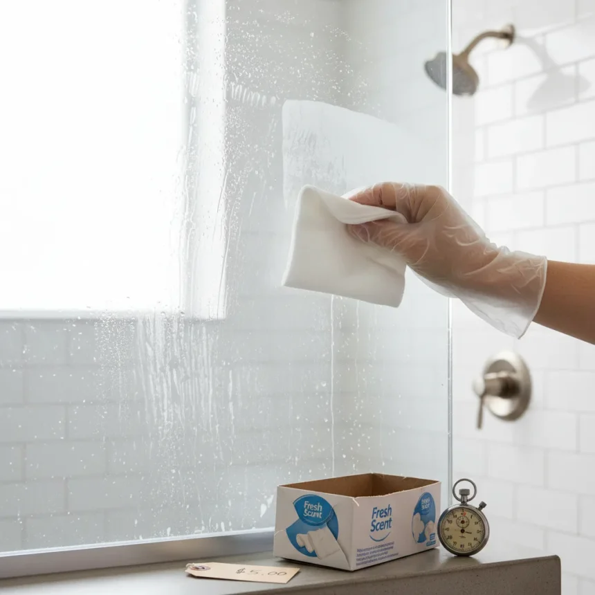 Dryer sheet shower hack beats pricey cleaners for $5 — AI-generated illustration