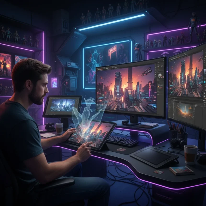 How Eddie Mendoza Blends 3D and 2D for Cinematic Cyberpunk Art