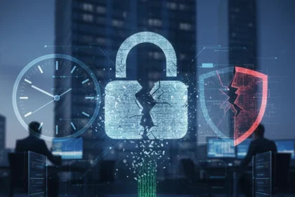 Encryption breaking technology costs plummet, threatening data security — AI-generated illustration