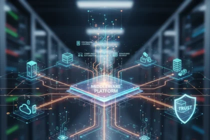 Enterprise AI governance is shifting to the middleware layer — AI-generated illustration