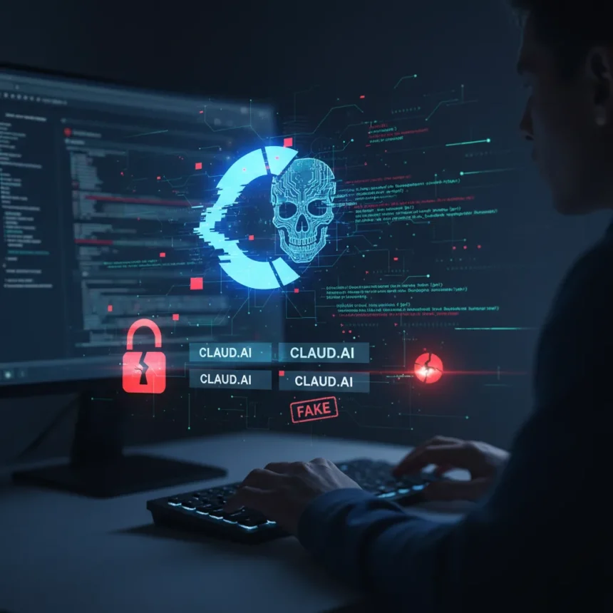 AI tool users face fake Claude sites spreading backdoor malware — AI-generated illustration