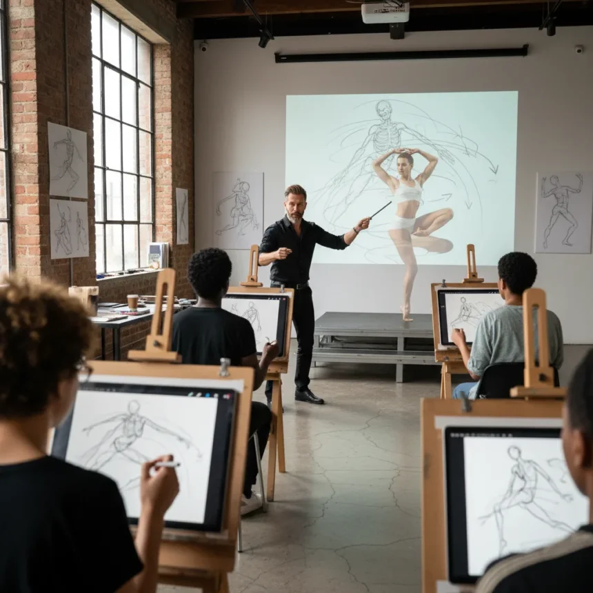 Figure drawing anatomy masterclass teaches gesture over copying — AI-generated illustration