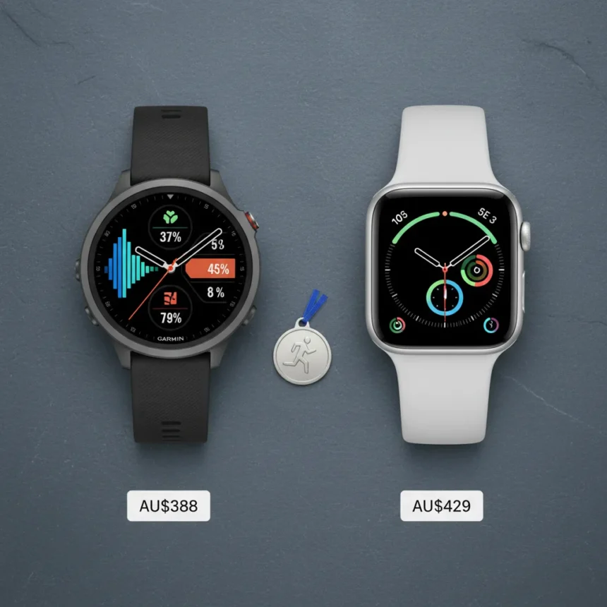 Garmin Vivoactive 6 beats Apple Watch SE 3 for fitness — AI-generated illustration