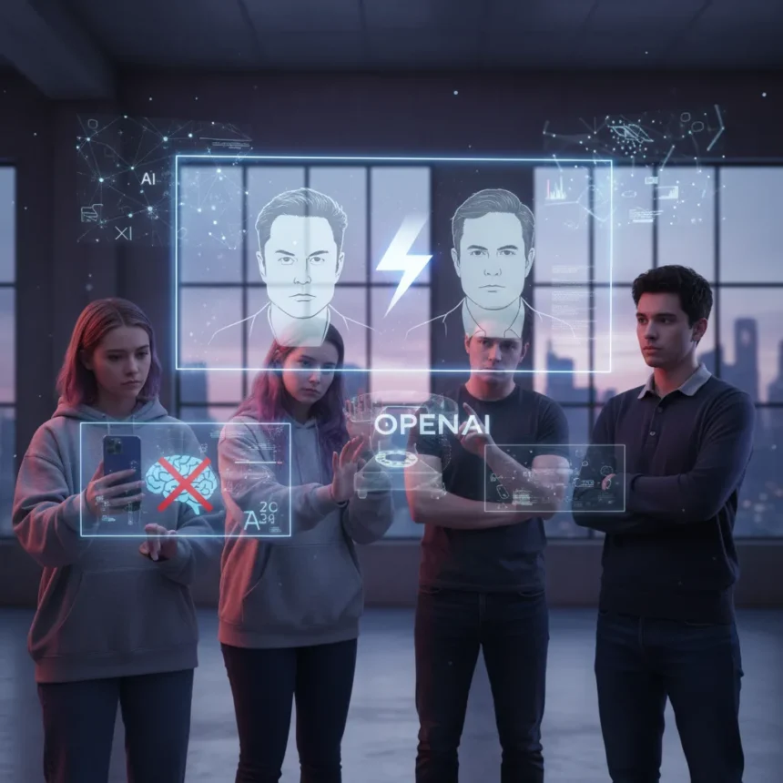 Gen Z AI backlash signals shifting adoption as Musk-Altman feud escalates — AI-generated illustration