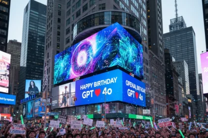 GPT-4o fans stage Times Square birthday bash as OpenAI moves on