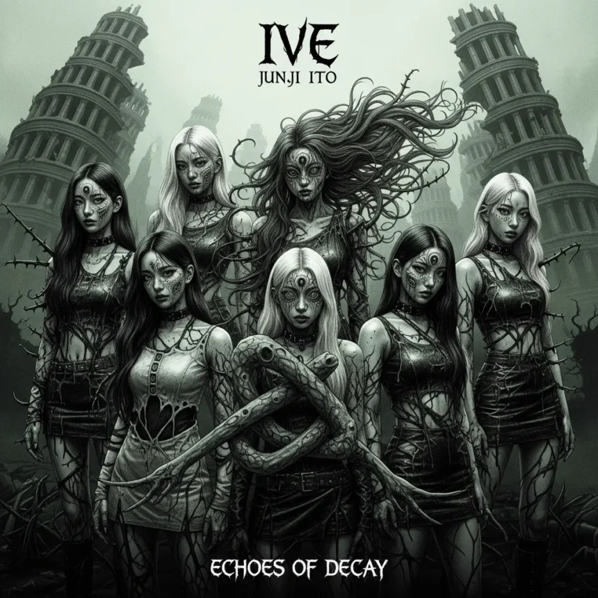 IVE's Junji Ito album cover subverts Kpop's glamour with horror — AI-generated illustration