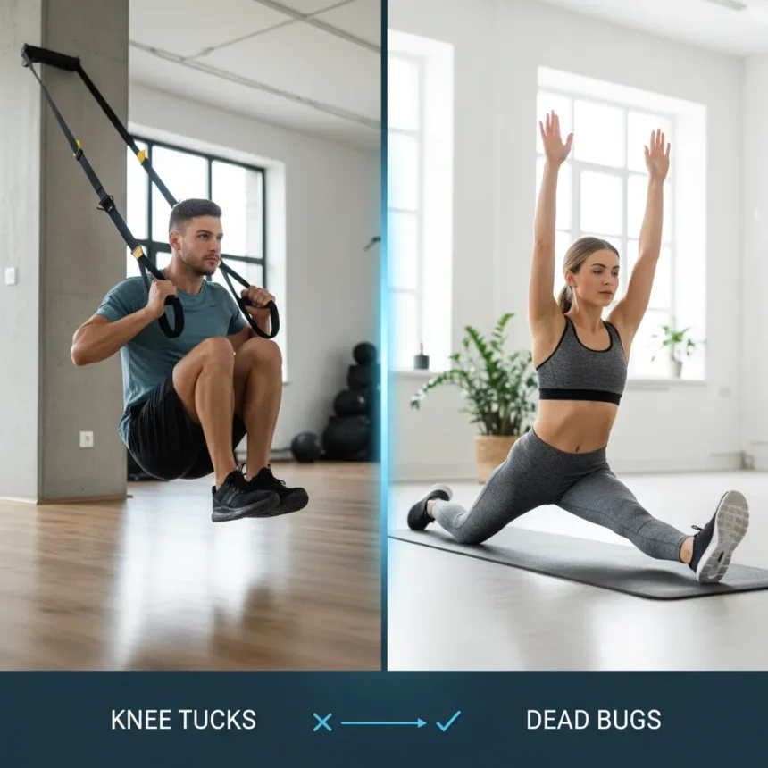 Knee tucks vs dead bugs: which core exercise actually works — AI-generated illustration