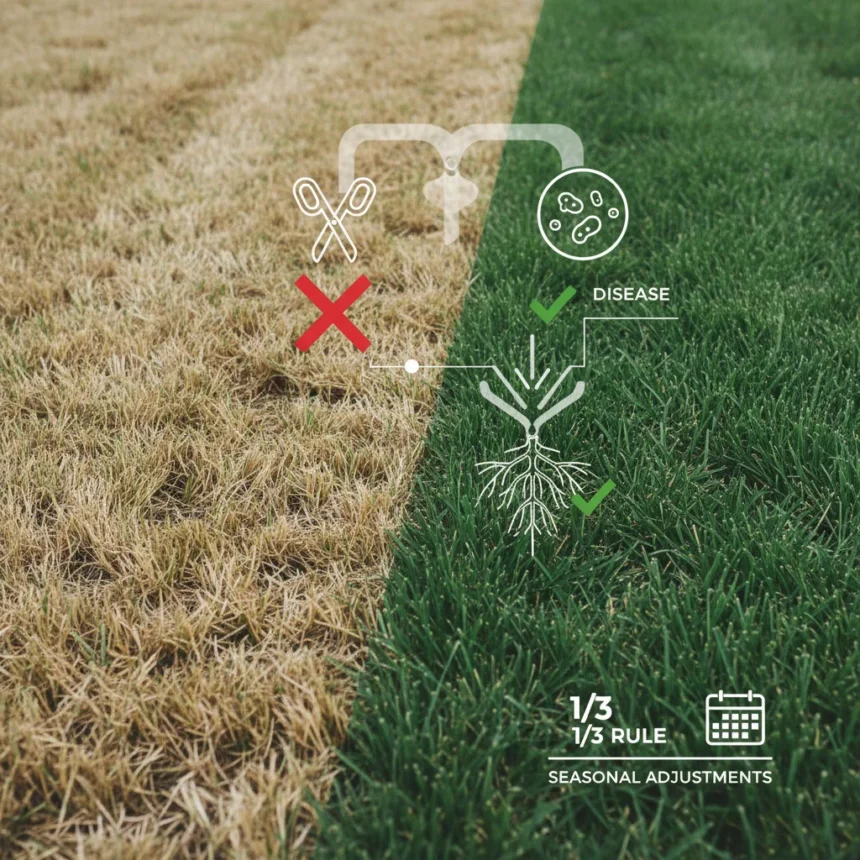 Stop cutting your lawn too short—it's killing your grass — AI-generated illustration