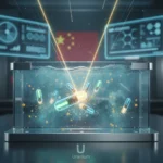 Light-powered micromotors hunt uranium in seawater and radioactive waste — AI-generated illustration