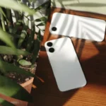 Two white phones rest near a houseplant.