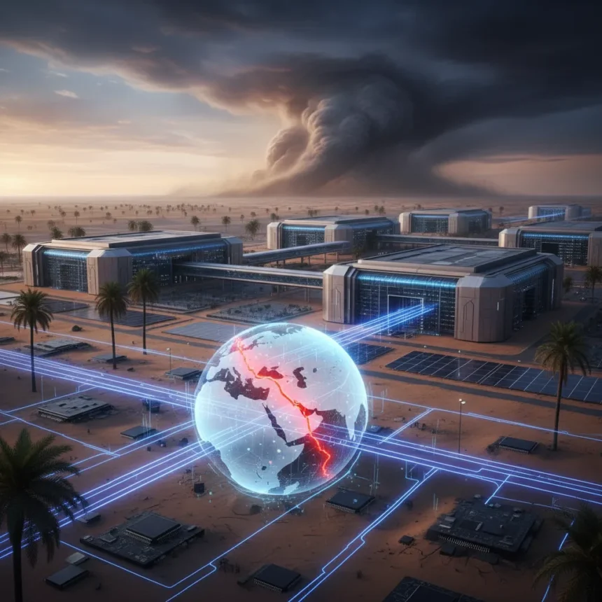 Middle East data center boom faces existential threat from Iran war — AI-generated illustration