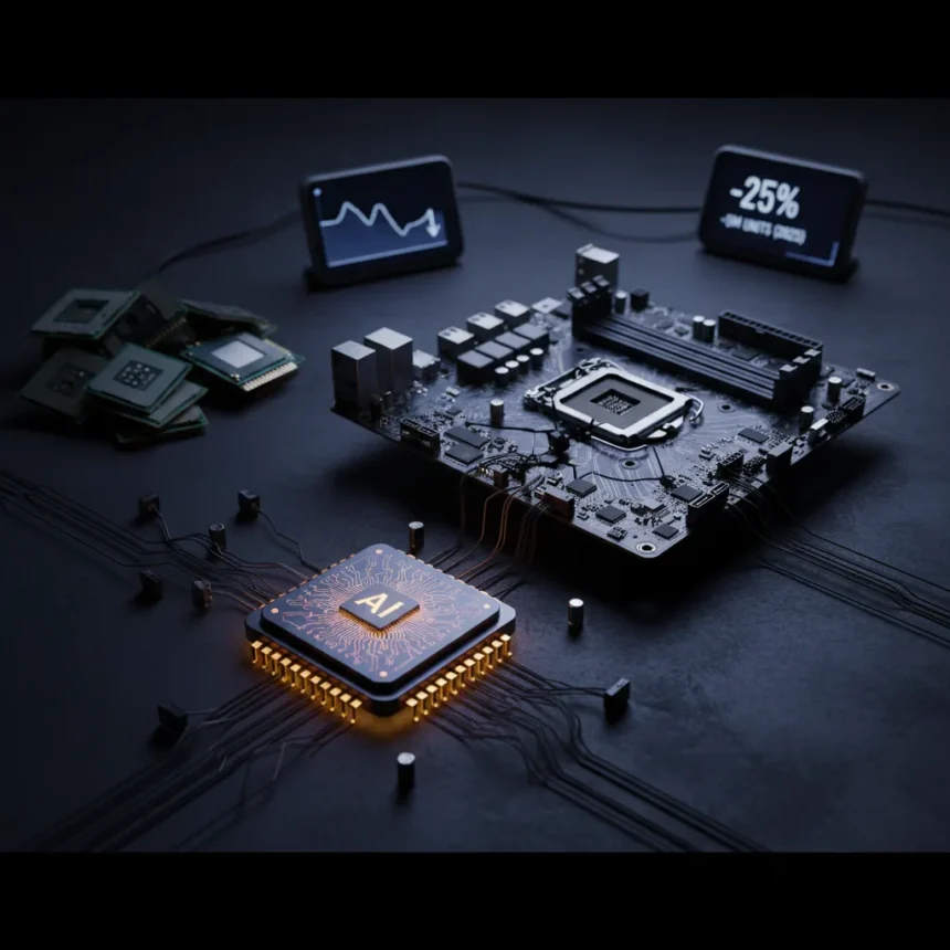 PC motherboard sales collapse 25% as chipmakers pivot to AI — AI-generated illustration