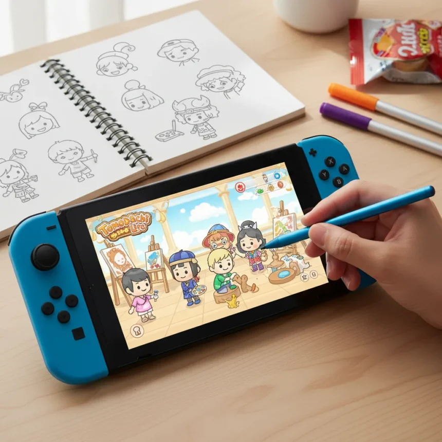 Nintendo Switch stylus guide for Tomodachi Life creativity — AI-generated illustration