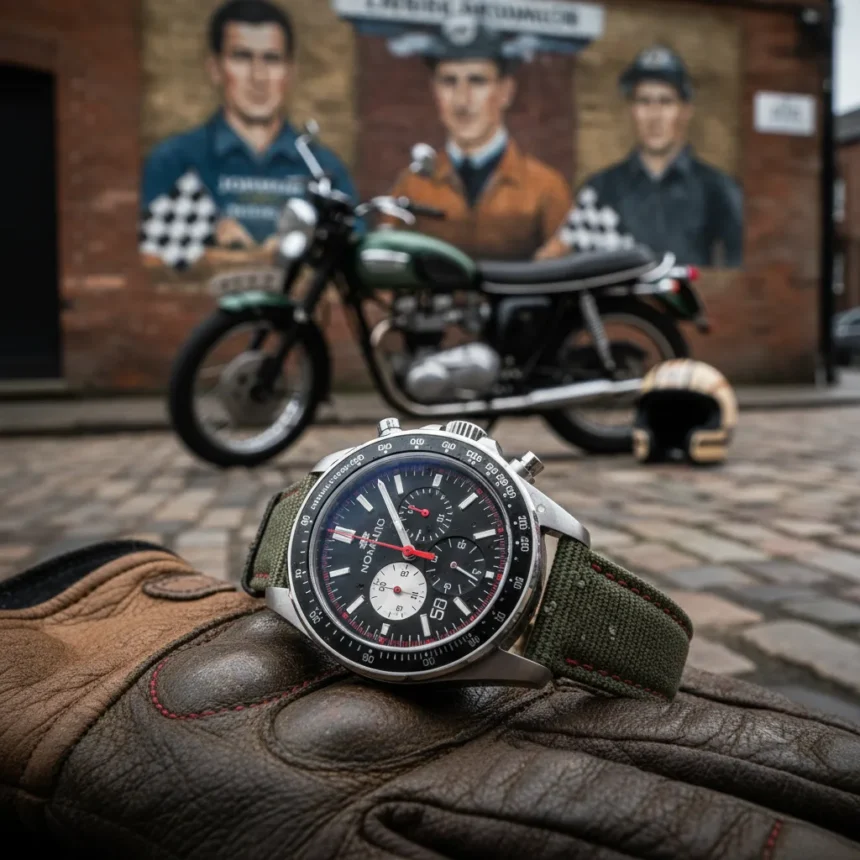 Nomadic's Road Racing Watch Honors Northern Irish Motorcycle Culture — AI-generated illustration