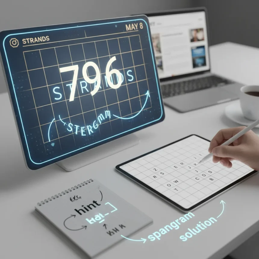 NYT Strands Game #796 Hints and Answers for May 8 — AI-generated illustration