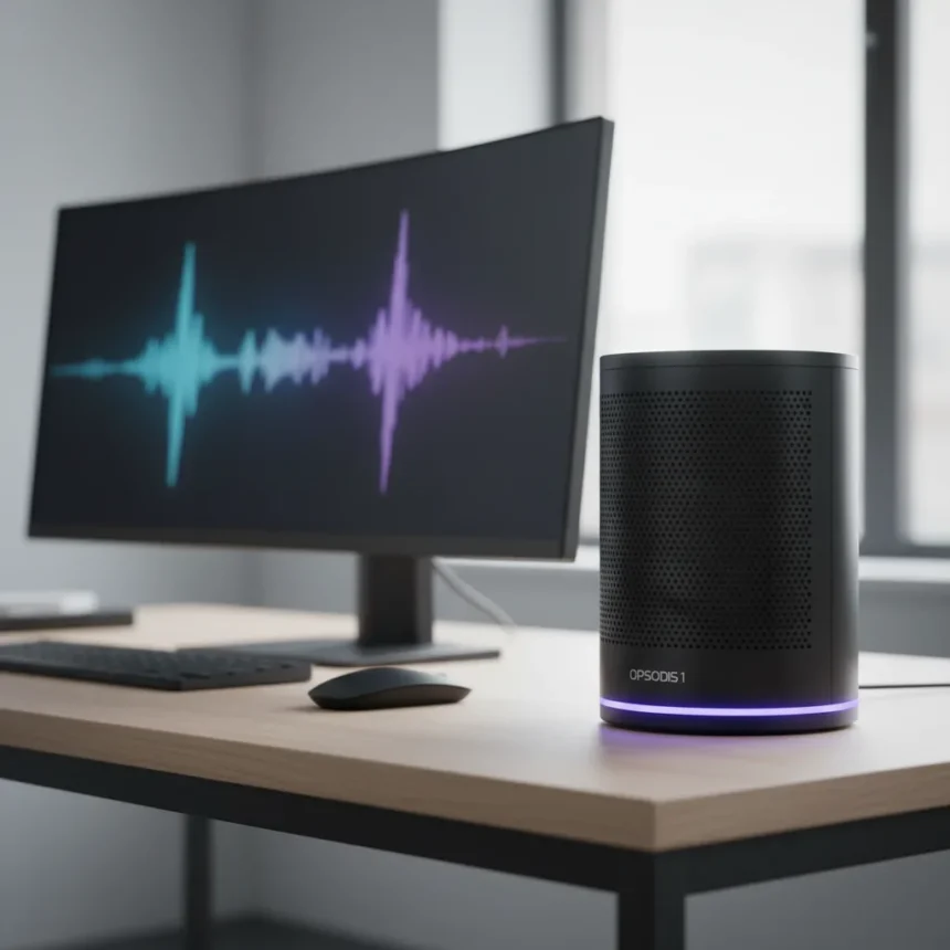 Opsodis 1 Desktop Speaker Delivers Immersive 3D Sound in Compact Form — AI-generated illustration