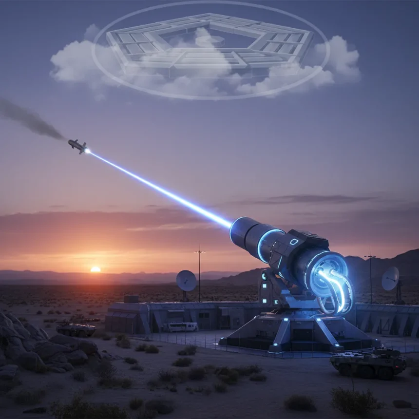 Pentagon pursues 300kW laser weapons for cruise missile defense — AI-generated illustration