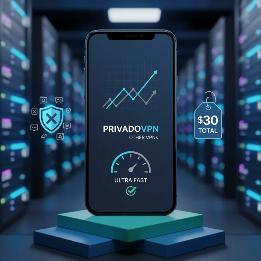 PrivadoVPN at $30 Outpaces NordVPN on Speed and Ad Blocking — AI-generated illustration