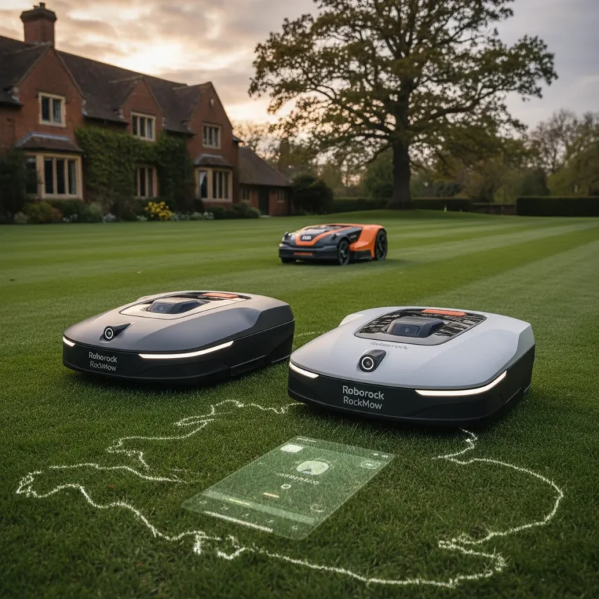 Roborock robot lawn mower UK launch challenges Mammotion's dominance — AI-generated illustration