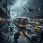 Robots disrupting public transport: the chaos is just beginning — AI-generated illustration