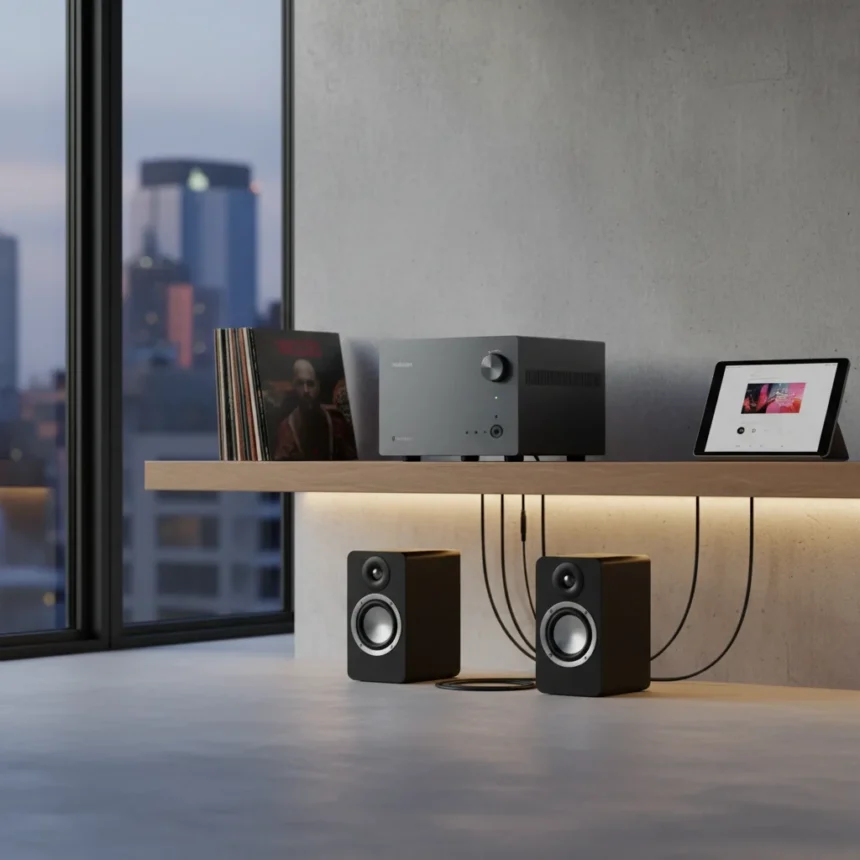 Roksan Attessa Streaming Amplifier Solves Hi-Fi Space Constraints — AI-generated illustration