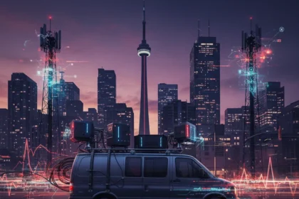 Canadian SMS blaster attacks expose 5G network vulnerabilities — AI-generated illustration