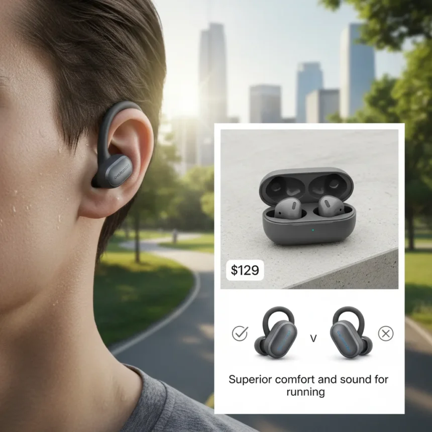Soundcore AeroClip open-ear earbuds beat AirPods for workouts — AI-generated illustration