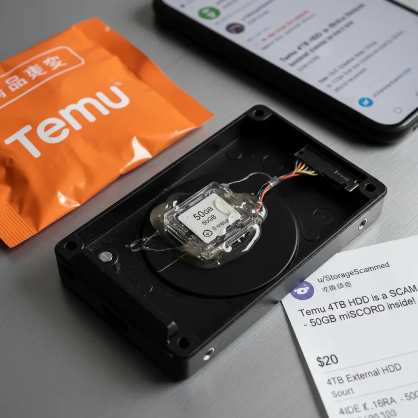 Temu's Fake 4TB External HDD Scam Exposes Storage Market Fraud — AI-generated illustration