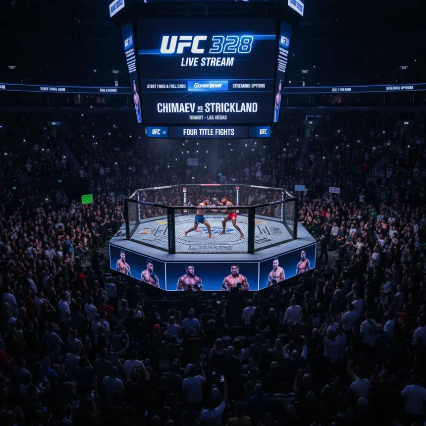 UFC 328 live stream: Watch Chimaev vs Strickland tonight — AI-generated illustration