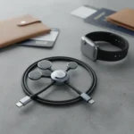 Universal Apple Watch cable transforms travel charging — AI-generated illustration
