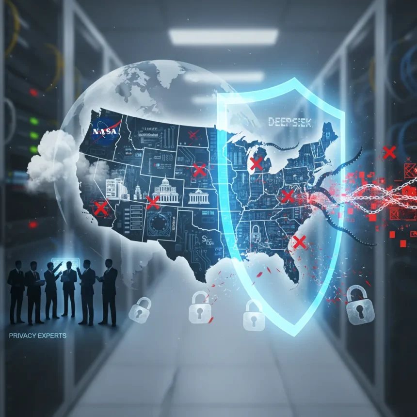 US government bans AI tools from China over data security risks — AI-generated illustration