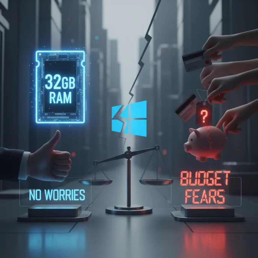 Windows 11 gaming RAM debate: 32GB 'no worries' claim sparks budget fears — AI-generated illustration