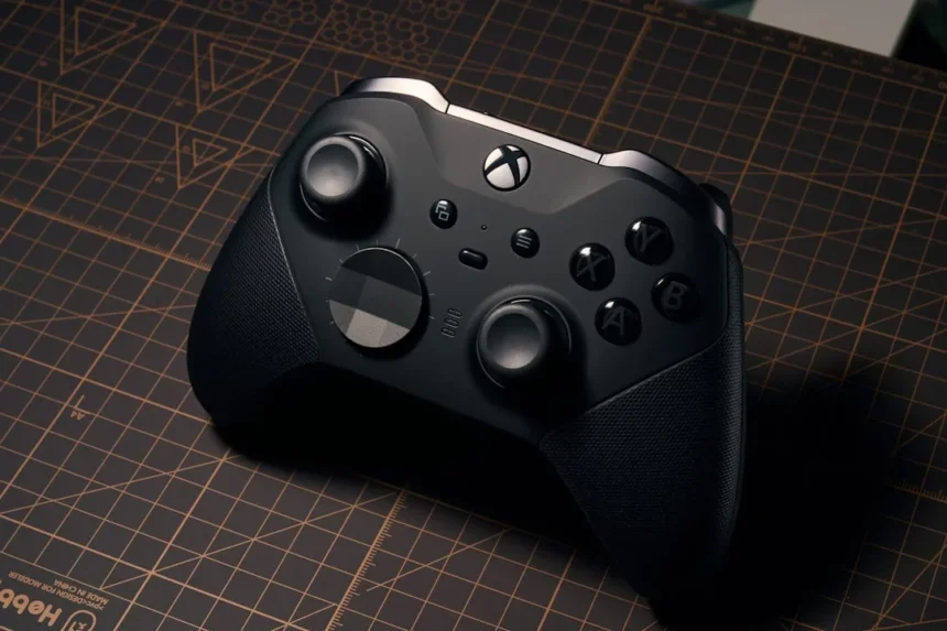 a close up of a controller on a table